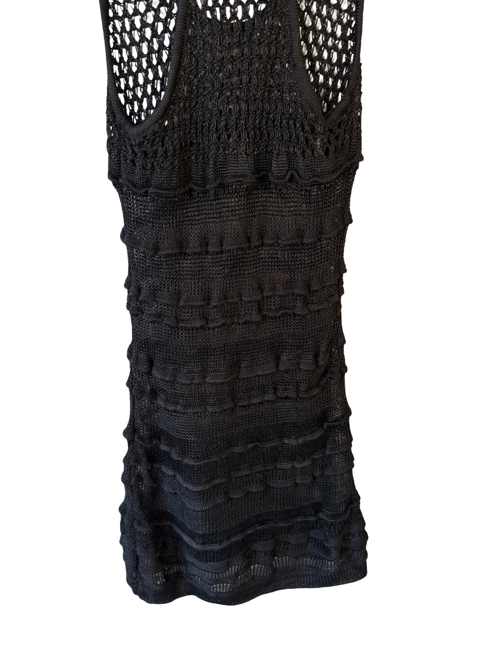 bebe Black Open-Knit Crochet Mini Tank Dress Cover Up Size S Y2K Boho Beach - Picture 11 of 11